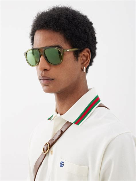 green gucci aviators|Gucci oversized acetate aviator sunglasses.